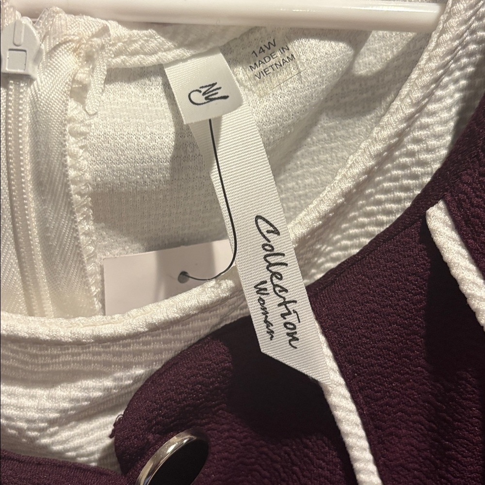 Maroon Dress with White Trim and maroon cropped blazer. Size 14W. - Picture 2 of 7